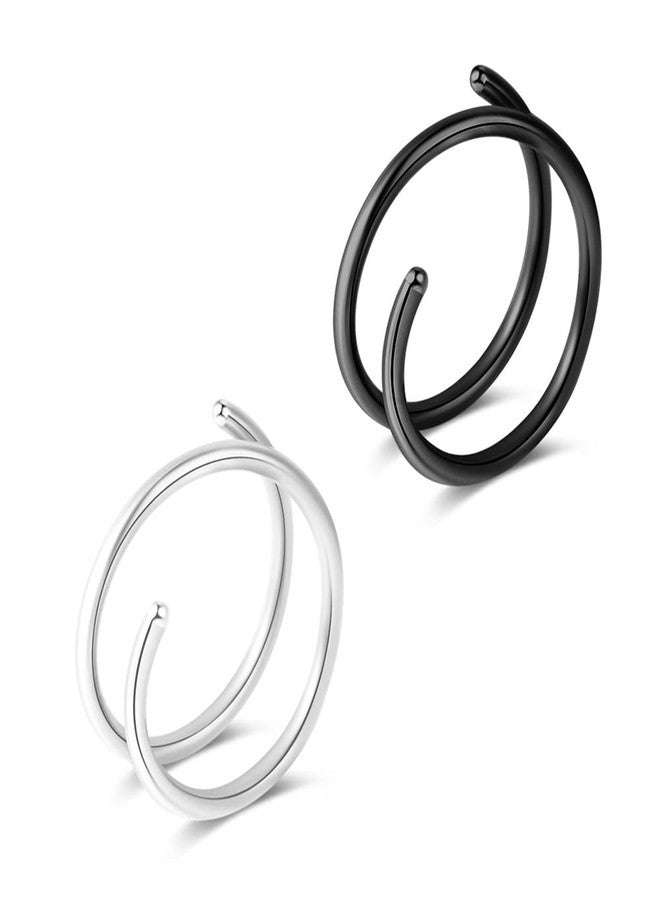 Fzroezz Double Nose Ring for Single Piercing Nose Piercing Percinging Jewelry Nostril Hoops Twist Spiral Nose Ring Loop Real Nose Rings Hoop for Women Men 20 Gauge Surgical Steel Cute Hypoallergenic Pack Left Right side Easy Bendable 2PCS Silver Black 8mm - Image 1